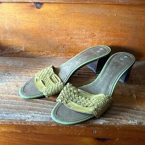 Etienne Aigner Woven Mules in Olive and Brown